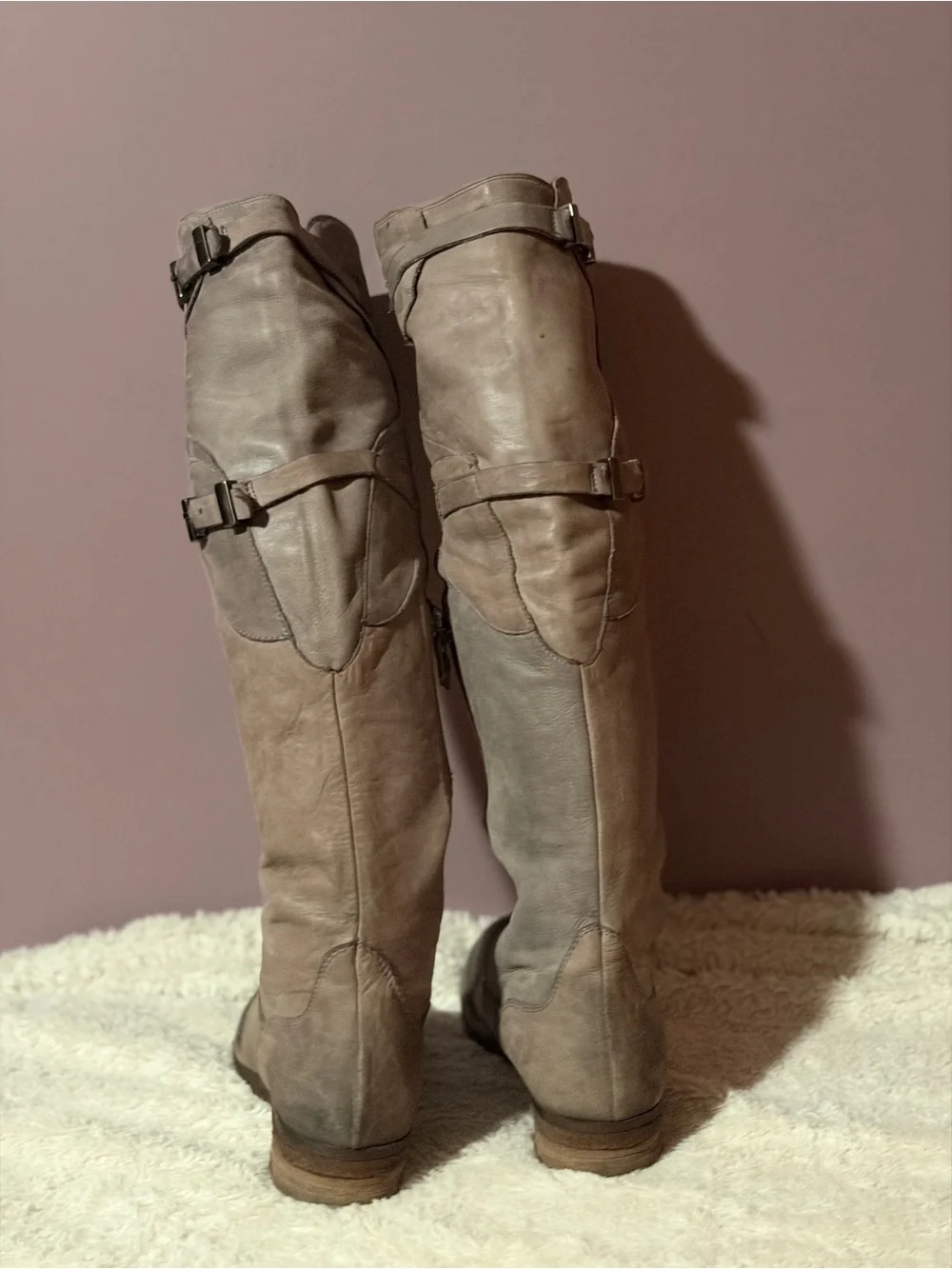 Alberto Fermani Taupe-Brown Over-the-Knee Leather Boots with Buckle Straps